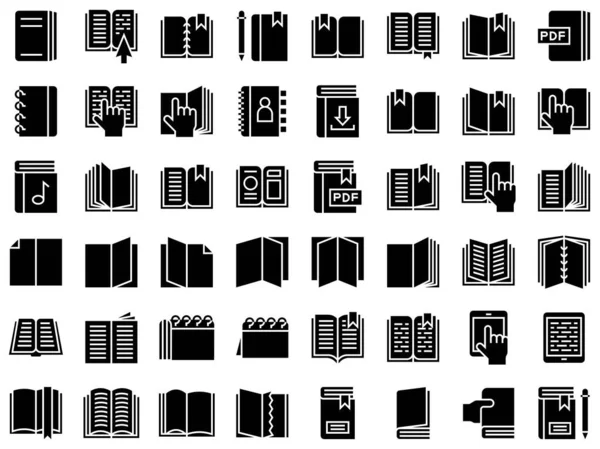 Book Notebook Vector Icon Set Solid Style — Stock Vector