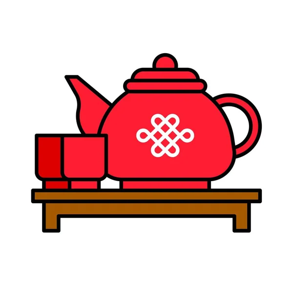 Teapot Vektor Illustration Kinesiska Nyår Fylld Ikon — Stock vektor