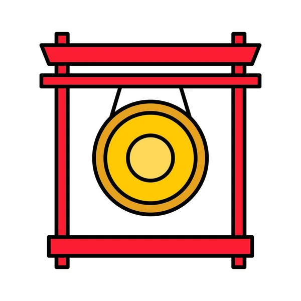 Chinese Gong Vector Illustration Chinese New Year Filled Icon — 스톡 벡터