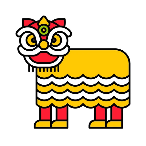 Lion Dans Vector Illustratie Chinees Nieuwjaar Gevuld Icoon — Stockvector