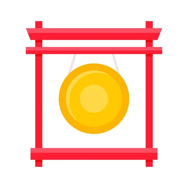 Chinese Gong Vector Illustration Chinese New Year Flat Icon — 스톡 벡터