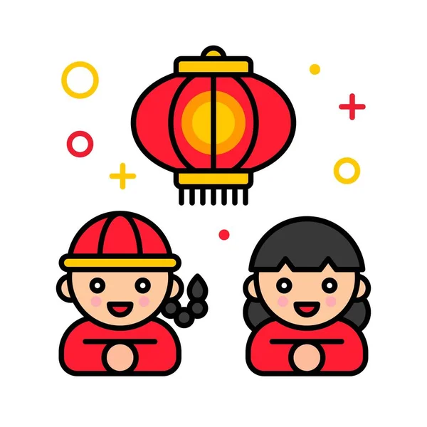 Chinese People Greeting Vector Chinese New Year Filled Icon — 스톡 벡터