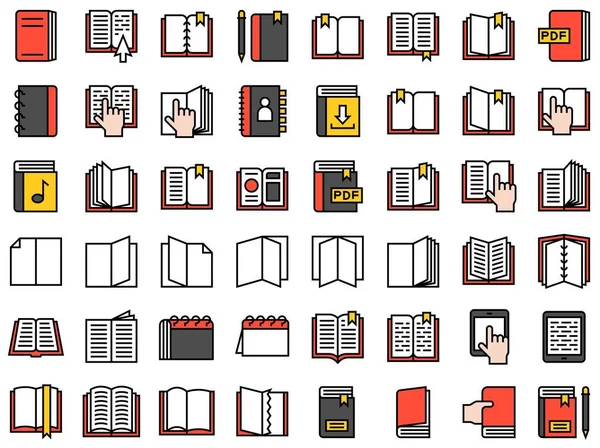 Book Notebook Vector Icon Set Filled Style — Stock Vector