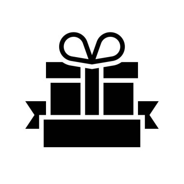 Kurdele etiketli hediye kutusu vektör illüstrasyonu, katı biçim simgesi