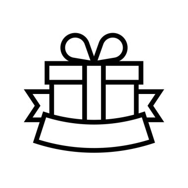 Kurdele etiketli hediye kutusu vektör illüstrasyonu, satır biçimi simgesi