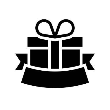 Kurdele etiketli hediye kutusu vektör illüstrasyonu, katı biçim simgesi