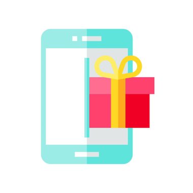 Mobil ekranda hediye kutusu, düz tasarım simgesi