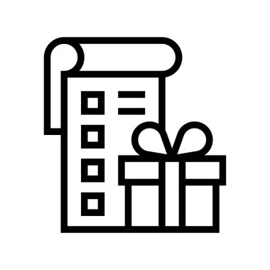 Hediye kutusu vektör illüstrasyonlu kontrol listesi, satır biçimi simgesi