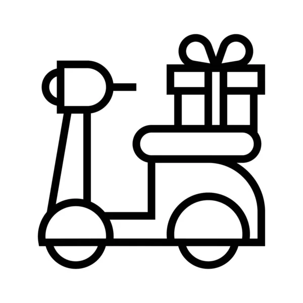 Gift box on motorbike vector illustration, line style icon — Stock Vector