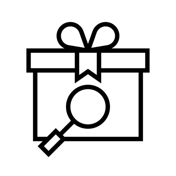 Förstoringsglas tittar på presentförpackning, linje stil ikon — Stock vektor