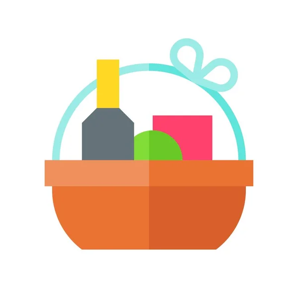 Cesta de regalo vector ilustración, icono de diseño plano — Vector de stock