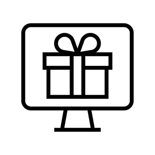 Caixa de presente na tela do computador, ícone de estilo de linha — Vetor de Stock