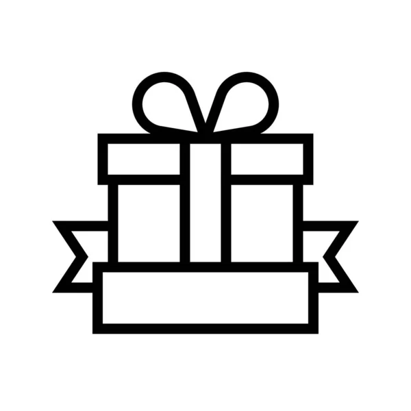Gift box with ribbon label vector illustration, line style icon — 스톡 벡터
