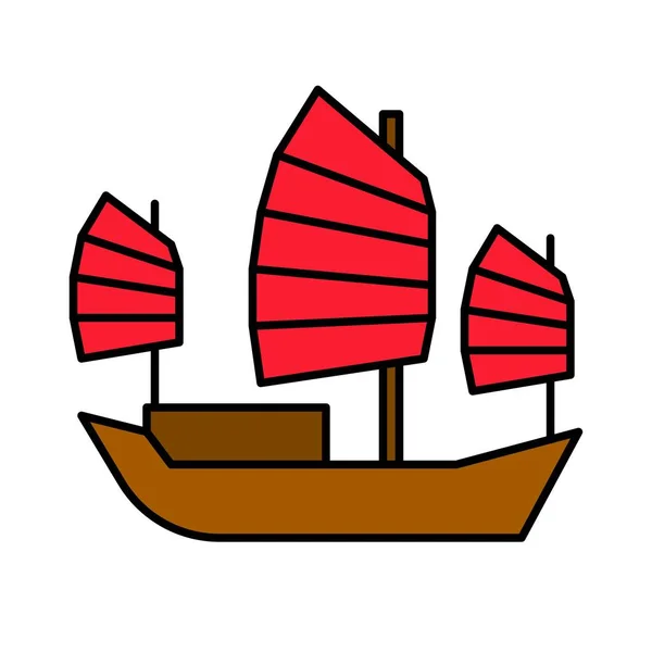 Vetor de navio à vela chinês, ícone enchido ano novo chinês — Vetor de Stock