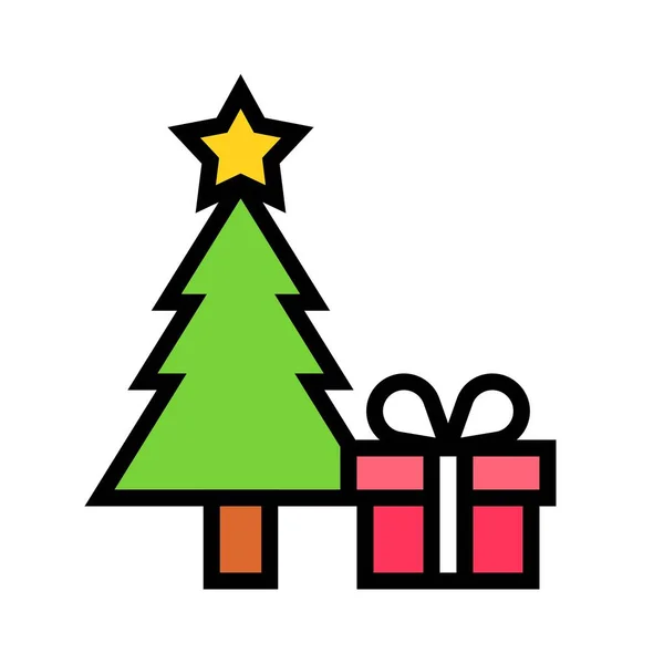 Cadeaudoosje met kerstboom, gevuld design icoon — Stockvector