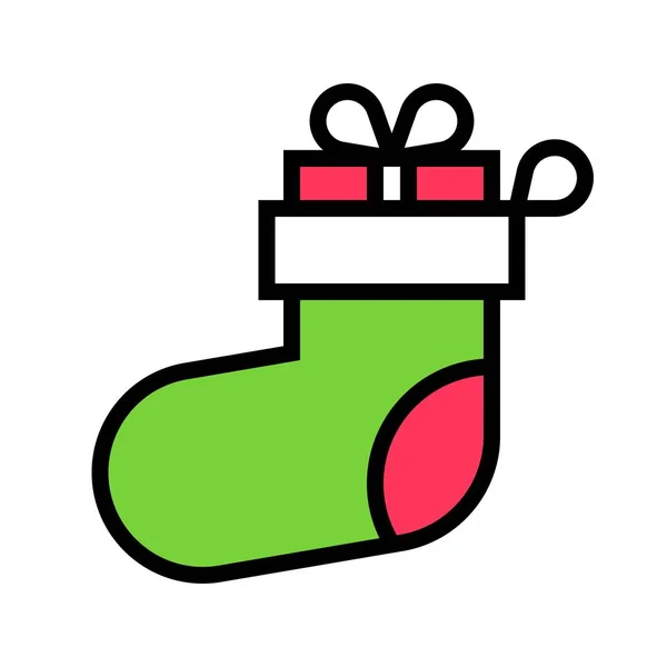 Caja de regalo en una ilustración de vectores de calcetines, icono de estilo lleno — Vector de stock