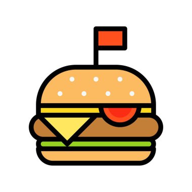 Hamburger vektörü, fast food ile ilgili düz biçim simgesi