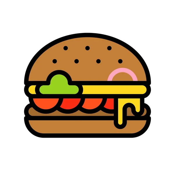 Гамбургер Вектор Связанный Фаст Фудом Икона Плоского Стиля — стоковый вектор