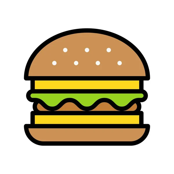 Hamburger Vektor Gyorséttermi Vonatkozású Lapos Stílusú Ikon — Stock Vector