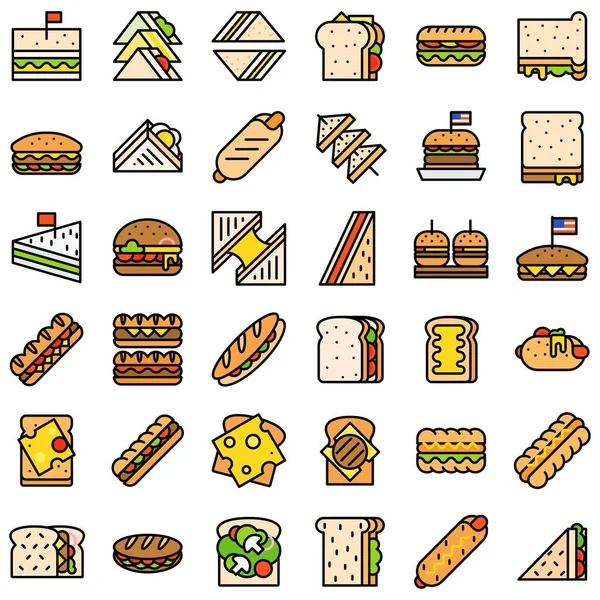 Comida Rápida Vector Icono Conjunto Lleno Diseño — Archivo Imágenes Vectoriales