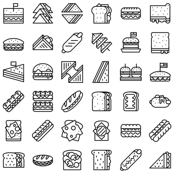 Juego Iconos Vector Comida Rápida Diseño Línea — Archivo Imágenes Vectoriales