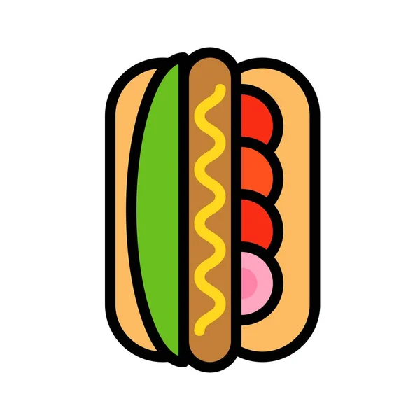 Hotdog Vektor Gyorsétterem Kapcsolatos Lapos Stílusú Ikon — Stock Vector