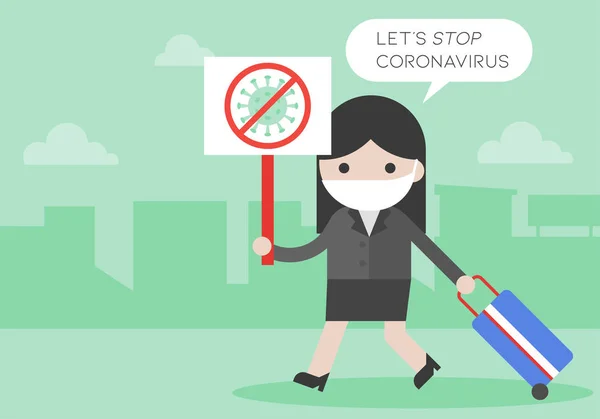 Hombre Con Señal Virus Parada Vamos Detener Coronavirus Vector Ilustración — Vector de stock