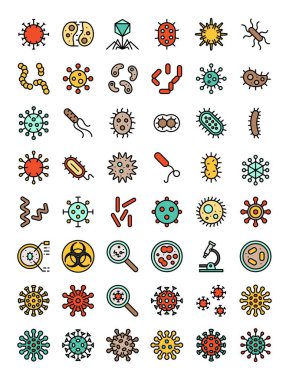 Microorganism and Virus vector illustration, filled icon set clipart