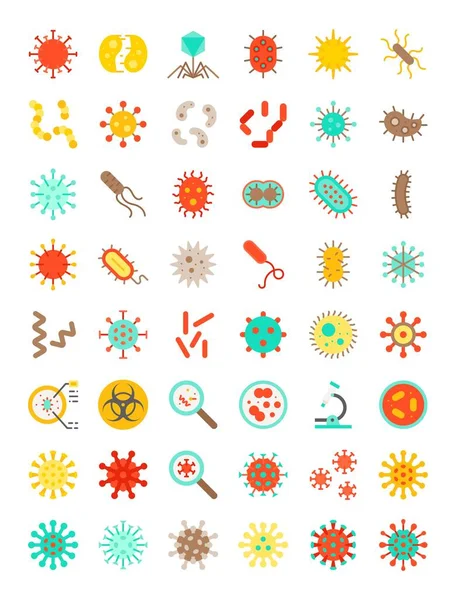 Micro Organisme Virus Vector Illustratie Platte Pictogram Set — Stockvector