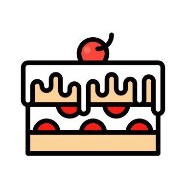 Çilekli kek vektör illüstrasyonu, doldurulmuş tasarım simgesi