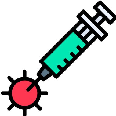 Virüs vektör illüstrasyonunda şırınga enjeksiyonu, doldurulmuş dizayn simgesi