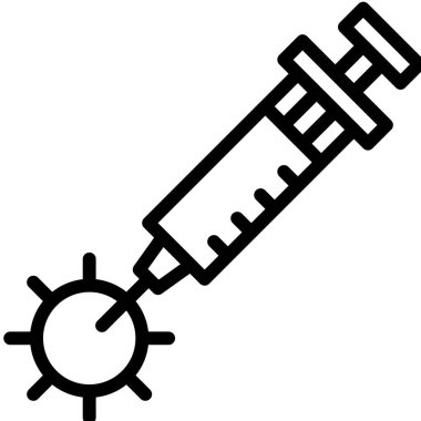 Virüs vektör illüstrasyonunda şırınga enjeksiyonu, çizgi tasarım simgesi