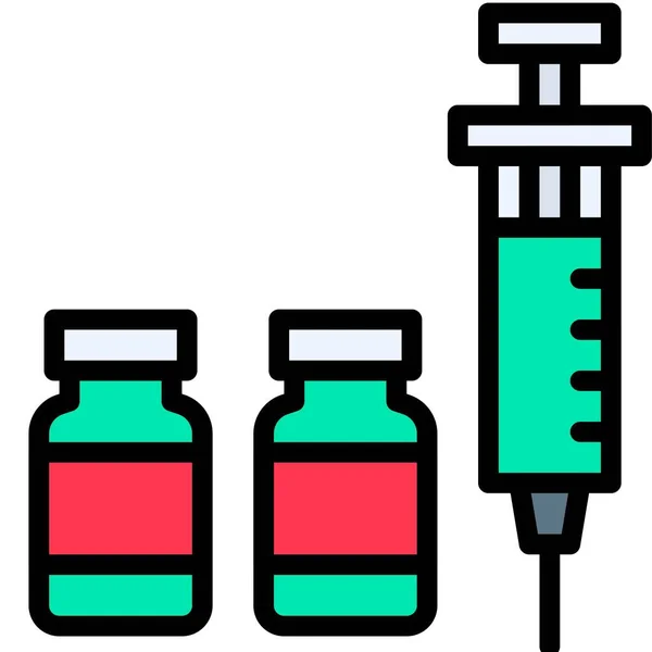 Seringa Com Garrafas Medicamentos Ilustração Vetorial Ícone Design Preenchido —  Vetores de Stock