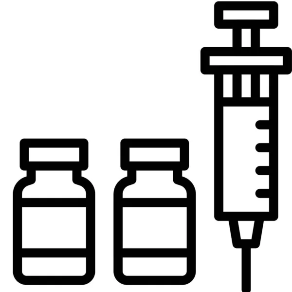 Jeringa Con Botellas Medicina Ilustración Vectorial Icono Diseño Línea — Archivo Imágenes Vectoriales
