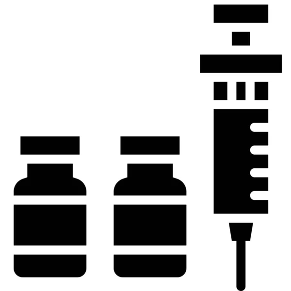 Spuit Met Medicijnflesjes Vector Illustratie Solide Design Icoon — Stockvector