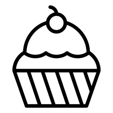 Cupcake ya da Muffin vektör illüstrasyonu, fırınlanmış iyi çizgi biçimi simgesi