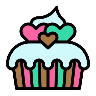 Cupcake veya Muffin vektör çizimi, iyi doldurulmuş biçim simgesi