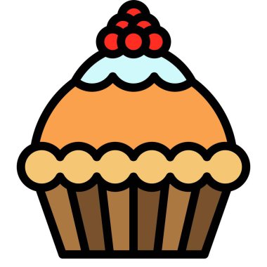 Cupcake veya Muffin vektör çizimi, iyi doldurulmuş biçim simgesi