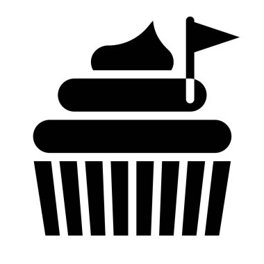 Cupcake veya Muffin vektör çizimi, iyi pişmiş katı biçim simgesi