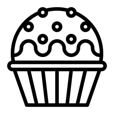 Cupcake ya da Muffin vektör illüstrasyonu, fırınlanmış iyi çizgi biçimi simgesi
