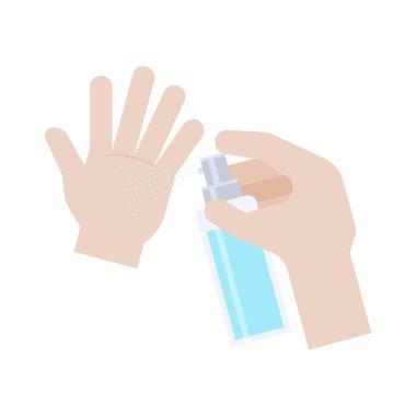 Sprey şişeli eller, el yıkama vektörü çizimleri.