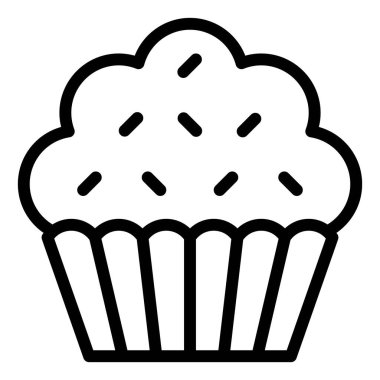 Cupcake ya da Muffin vektör illüstrasyonu, fırınlanmış iyi çizgi biçimi simgesi