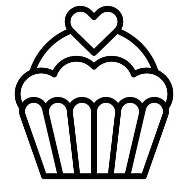 Cupcake ya da Muffin vektör illüstrasyonu, fırınlanmış iyi çizgi biçimi simgesi