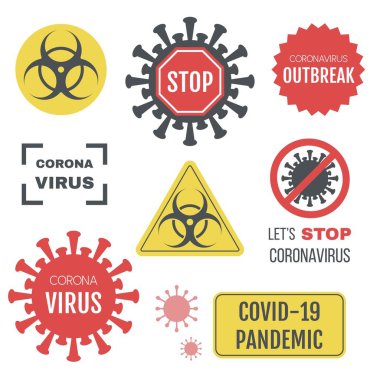 Coronavirus veya COVID-19 vektör illüstrasyonu hakkında çeşitli işaret ve sembol
