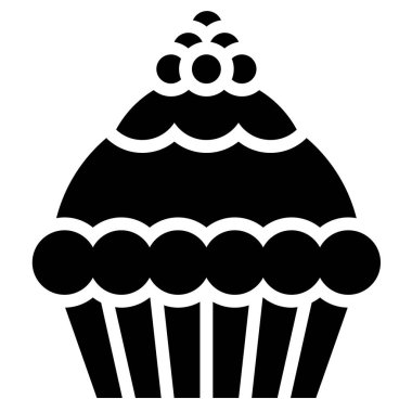 Cupcake veya Muffin vektör çizimi, iyi pişmiş katı biçim simgesi