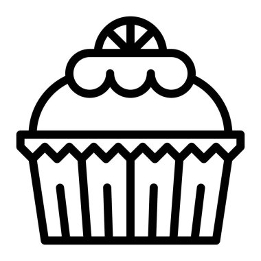 Cupcake ya da Muffin vektör illüstrasyonu, fırınlanmış iyi çizgi biçimi simgesi