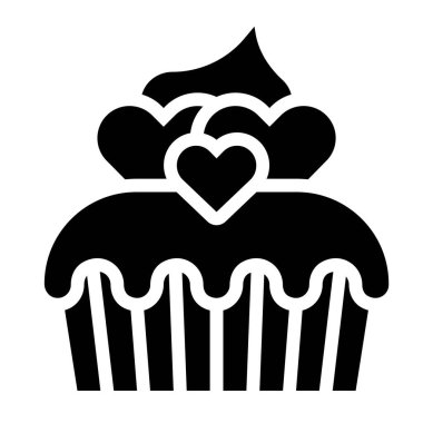 Cupcake veya Muffin vektör çizimi, iyi pişmiş katı biçim simgesi