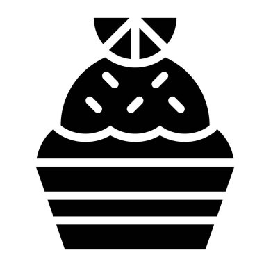 Cupcake veya Muffin vektör çizimi, iyi pişmiş katı biçim simgesi