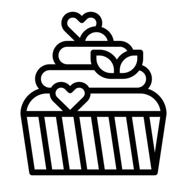 Cupcake ya da Muffin vektör illüstrasyonu, fırınlanmış iyi çizgi biçimi simgesi