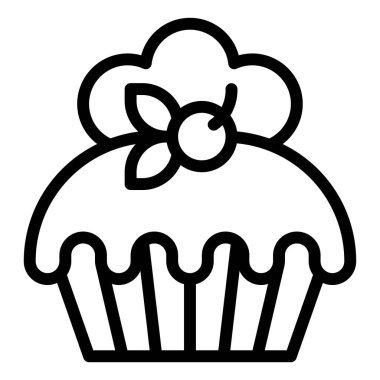 Cupcake ya da Muffin vektör illüstrasyonu, fırınlanmış iyi çizgi biçimi simgesi